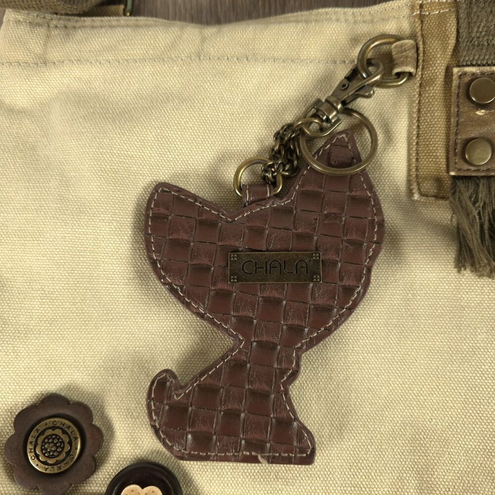 Chala Patch Crossbody Bag Canvas Purse ~ Chihuahua Dog Key Fob ~Sand Beige Green - Picture 3 of 16